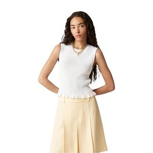 J Crew White Ruffle Trim Shell Tank Top in Premium Ultra Fine Cotton Womens Sz S